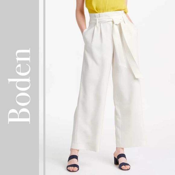 Boden Pants - NEW Boden Off White Wide Leg Paper Bag Pants